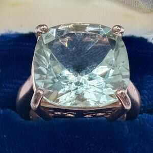 BBJ rose gold plated 11.43ct cushion cut genuine green amethyst ring size 7